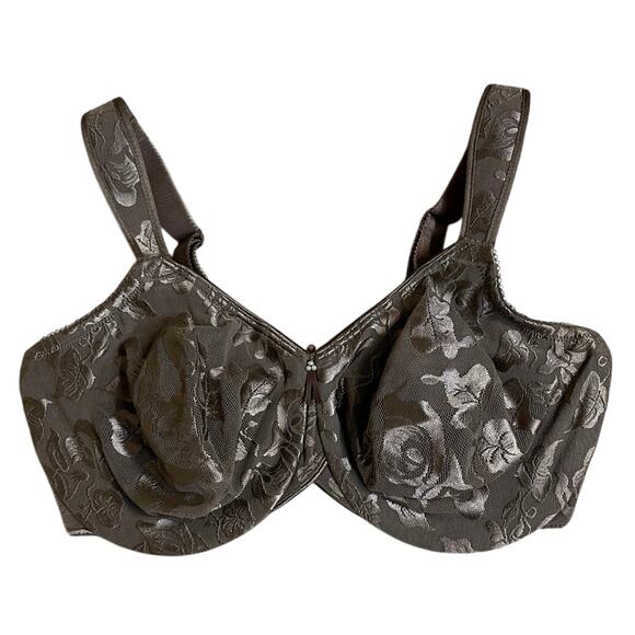 Wacoal Awareness Full Coverage Unlined Underwire Floral Dark Grey Bra US 36DD - Picture 1 of 9